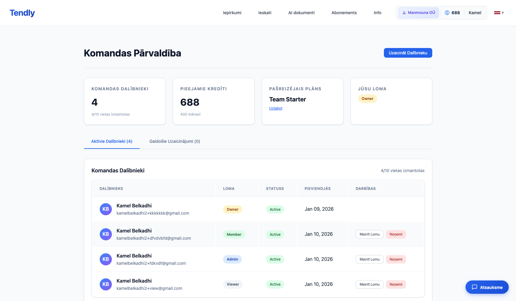 Komandas pārvaldīšana