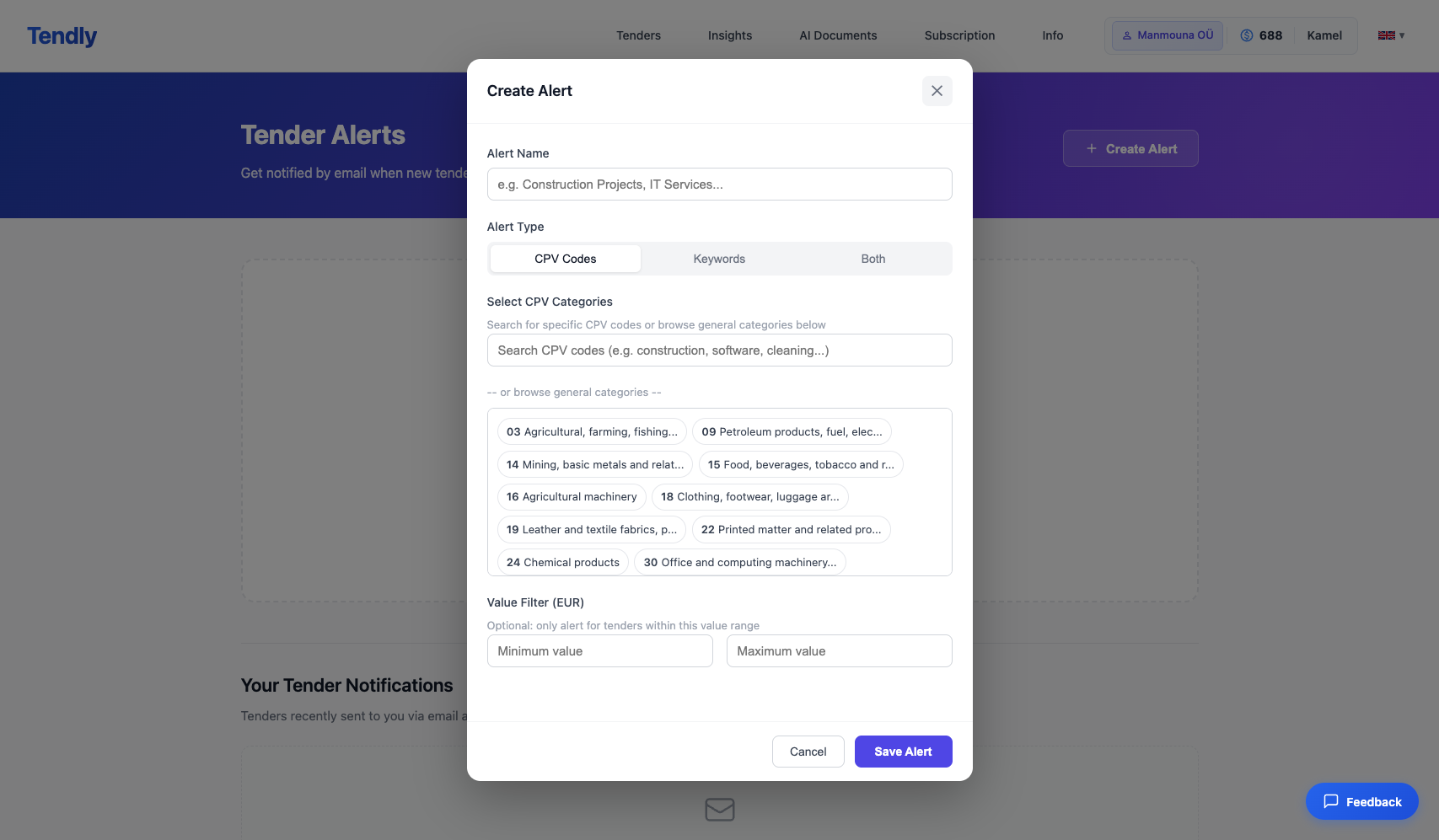 Setting Up Tender Alerts