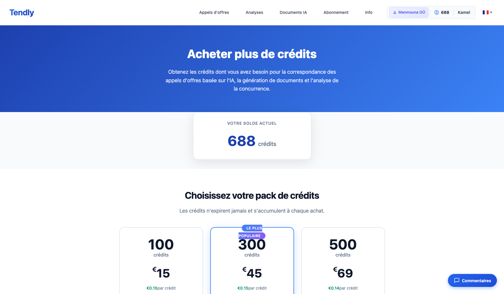 Abonnement et crédits