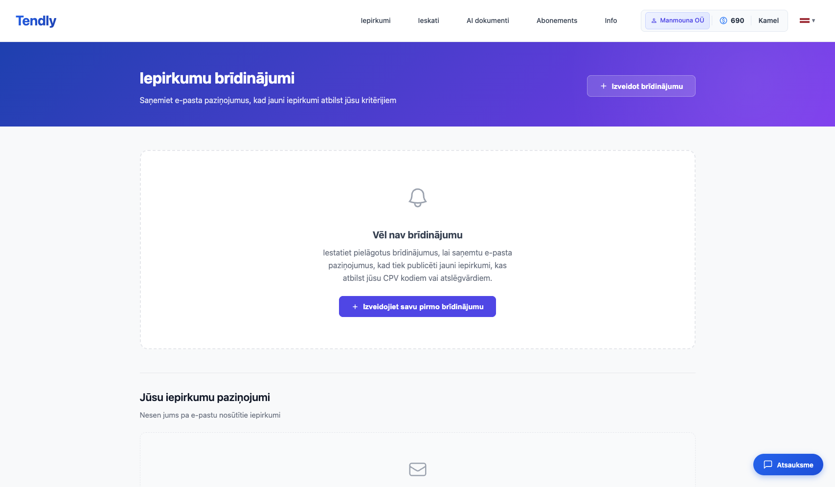 Iepirkumu brīdinājumu iestatīšana