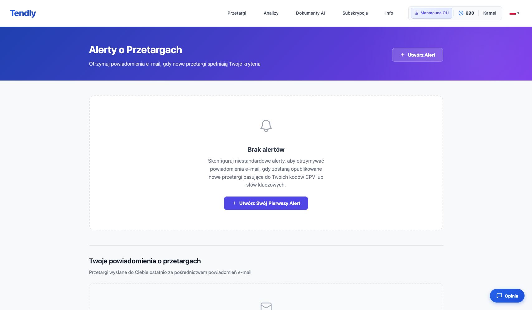 Konfigurowanie alertów przetargowych