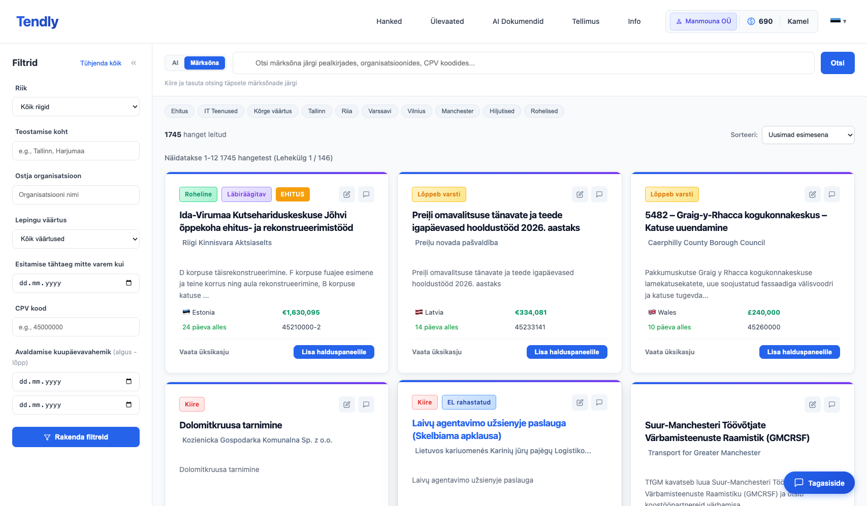 Hangete sirvimine ja filtreerimine