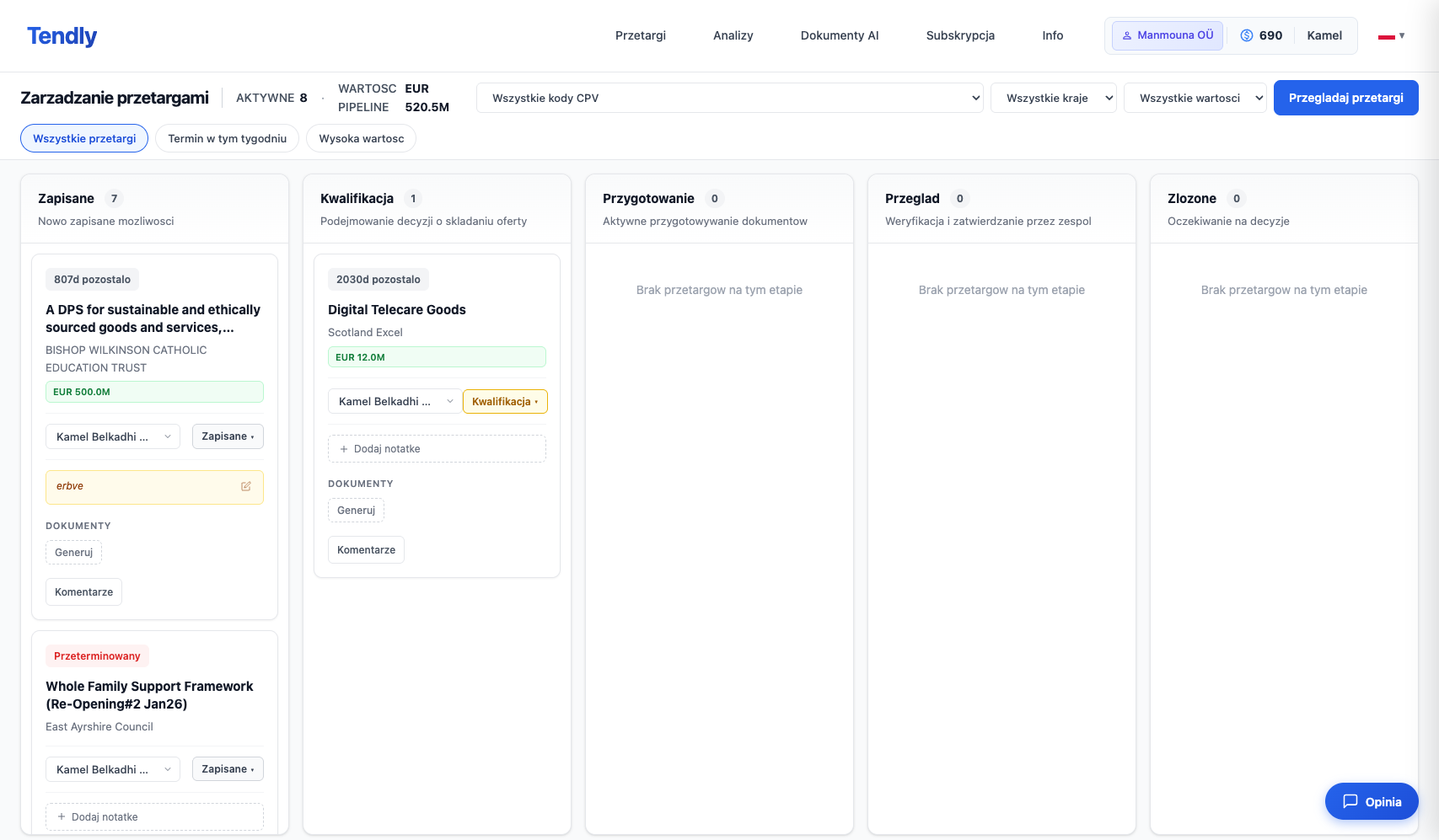 Zapisywanie i śledzenie przetargów